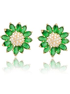 Green Flower CZ Crystal Studs Earrings